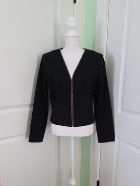 WHBM Black Zip-Trim Women's Blazer Jacket